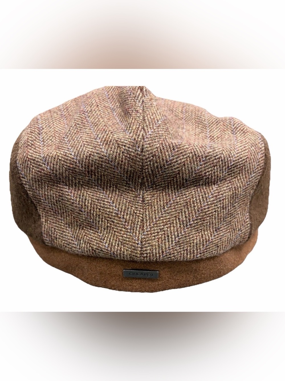 CIRCA 1921 Dorfman Hat Co Brown Herringbone Wool Blend Flat Cap Scally Ivy Med - Picture 3 of 7